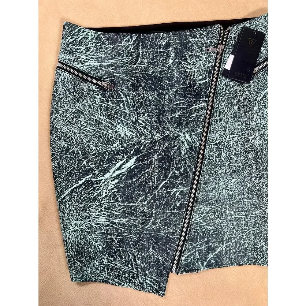 Y2K Guess Mini Skirt Grunge‎ Asymmetrical Green Black Zippered Womens Medium NWT